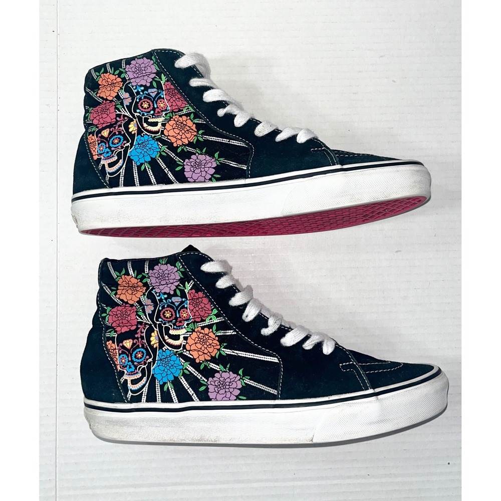 Vans Sk8-Hi Sneakers Mens 9 Dia De Los Muertos Sugar Skull Black Suede High Top